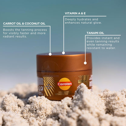 Carroten Intensive Tanning Gel | Browning Tan Accelerator | Non-Greasy, Water-Resistant with Carrot and Coconut Oil | Vitamin A &amp; E For Moisture &amp; Hydration | Made in Greece | 5 oz + Spatula
