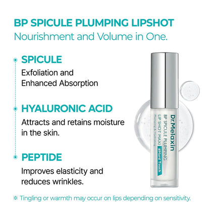 Dr.Melaxin BP Spicule Plumping Lip Shot Maxi Microneedle Lip Plumper for Fuller Lips &amp; Smooth Texture, Hyaluronic Acid &amp; Peptides for Volume &amp; Fine Line Care, Korean Lip Treatment