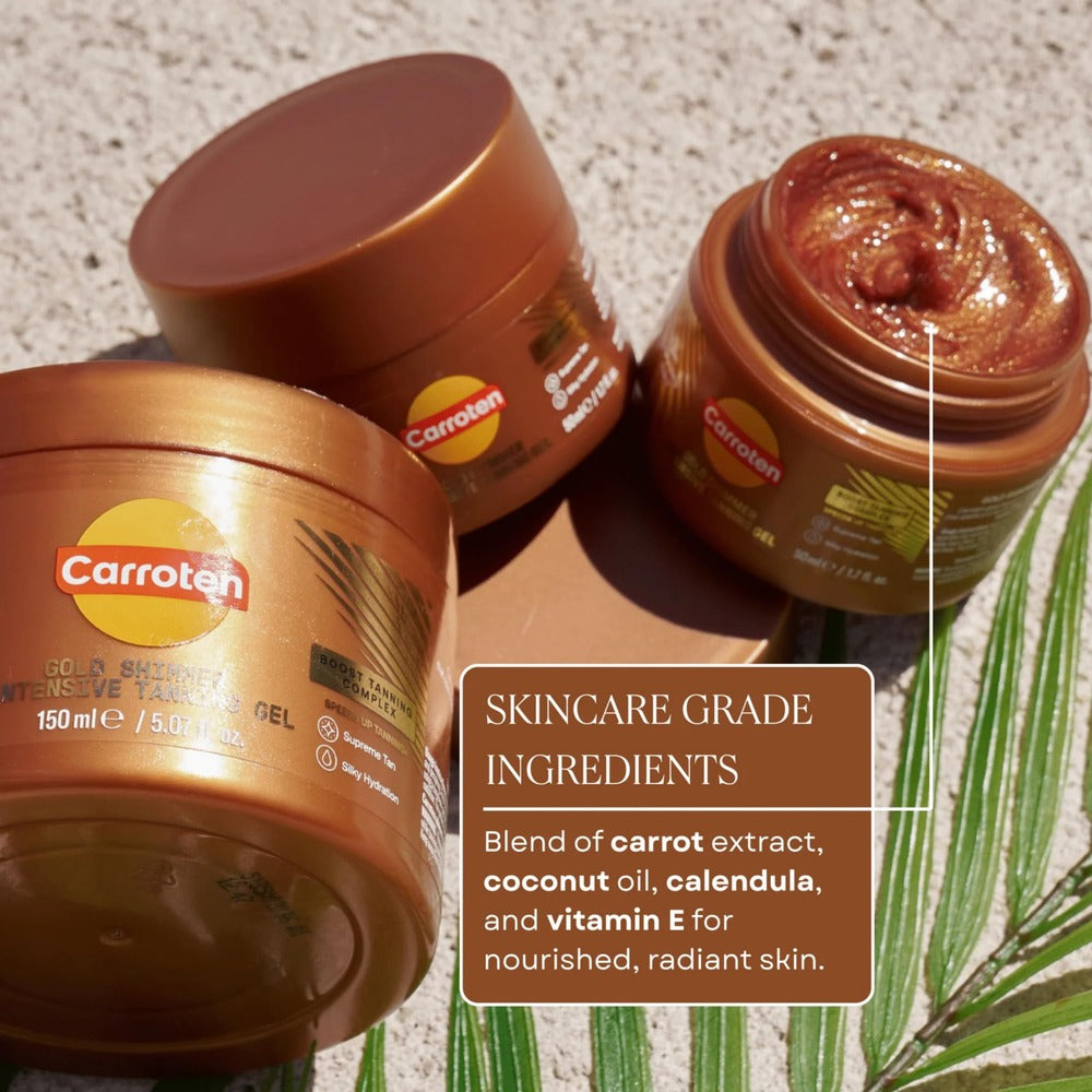 Carroten Intensive Tanning Gel | Browning Tan Accelerator | Non-Greasy, Water-Resistant with Carrot and Coconut Oil | Vitamin A &amp; E For Moisture &amp; Hydration | Made in Greece | 5 oz + Spatula