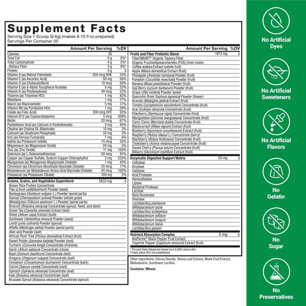 Force Factor Smarter Greens Daily Wellness Powder, Greens Superfood Powder to Support Gut Health, Bloating & Digestion, with 40+ Superfoods, 125 Million CFUs of Probiotics, Citrus Flavor, 30 Servings