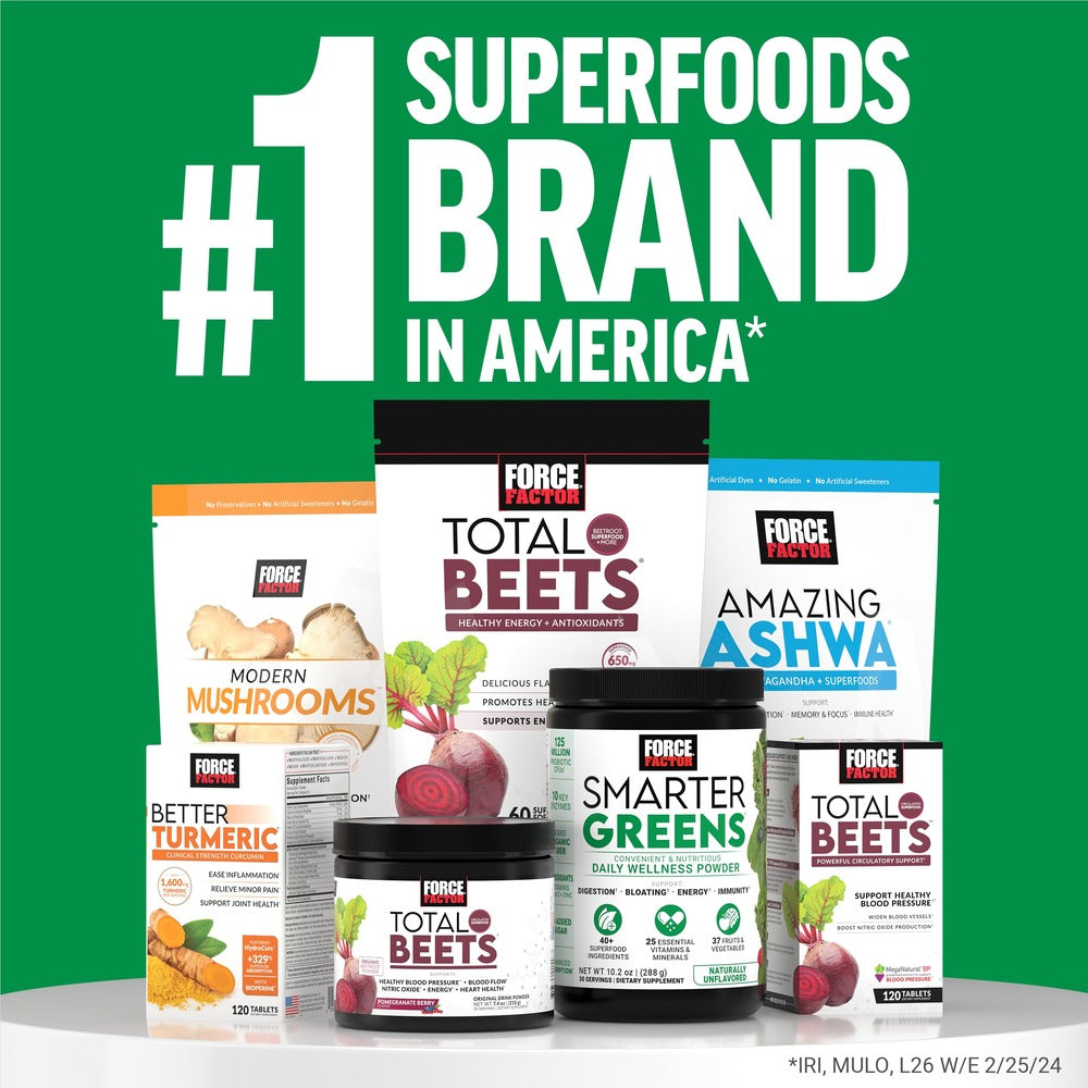 Force Factor Smarter Greens Daily Wellness Powder, Greens Superfood Powder to Support Gut Health, Bloating & Digestion, with 40+ Superfoods, 125 Million CFUs of Probiotics, Citrus Flavor, 30 Servings