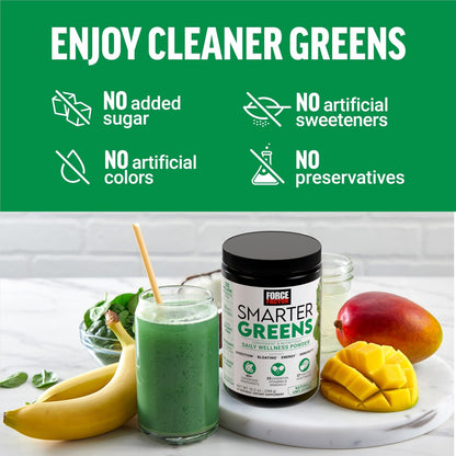 Force Factor Smarter Greens Daily Wellness Powder, Greens Superfood Powder to Support Gut Health, Bloating & Digestion, with 40+ Superfoods, 125 Million CFUs of Probiotics, Citrus Flavor, 30 Servings